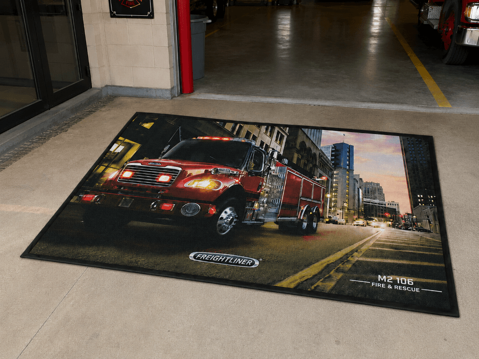 POP Promo Mat installed with fire rescue vehicle artwork