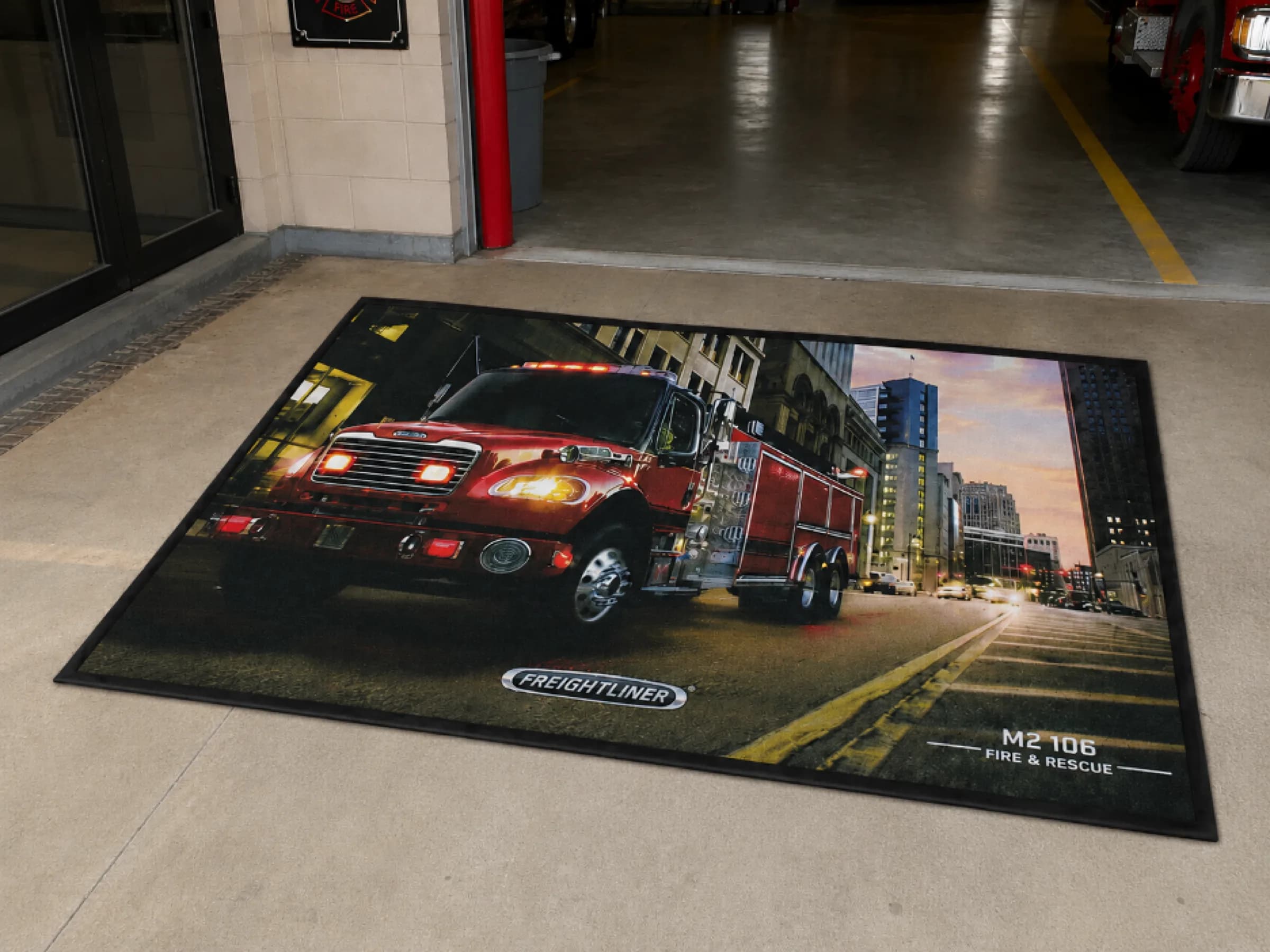 POP Promo Mat installed with fire rescue vehicle artwork