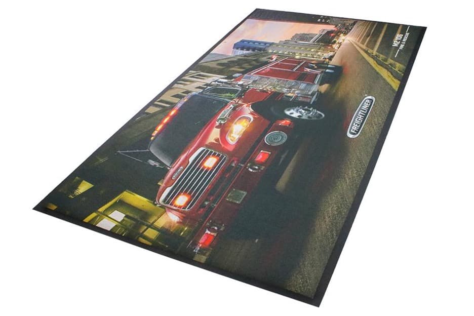 Angled close-up of POP Promo Mat printed artwork