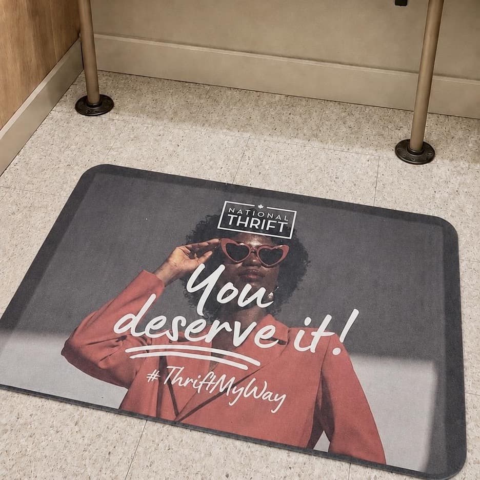 Premium Logo Anti-Fatigue Mat installed in a customer-facing area