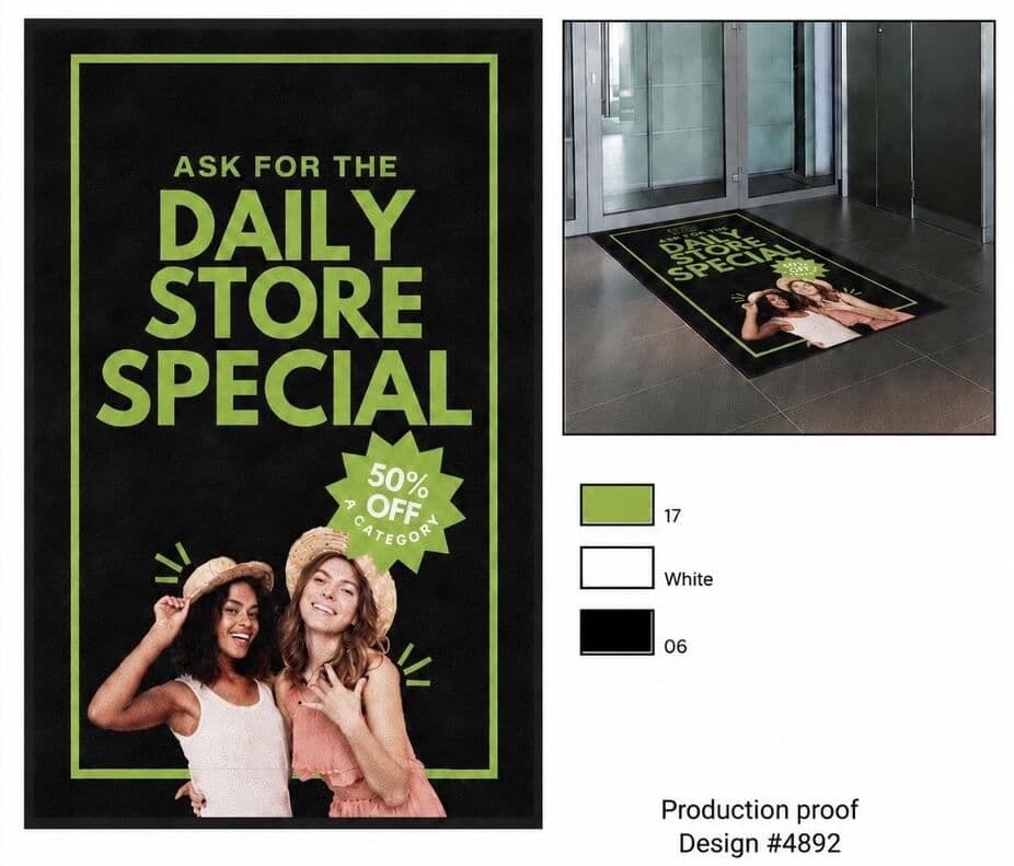 Custom logo mat design proof shown before production