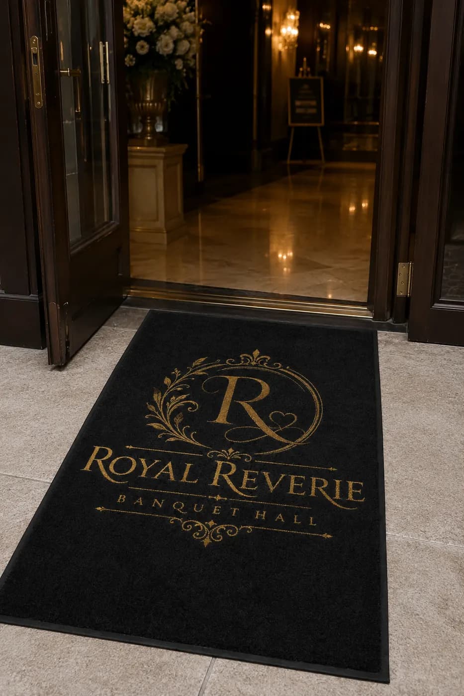 Banquet Halls custom logo mat example