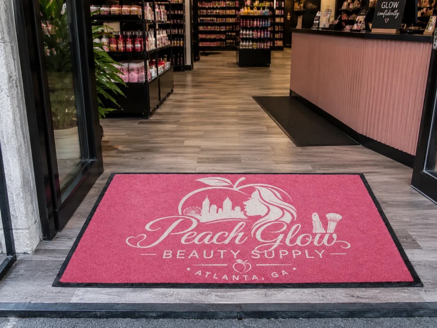 Beauty Supply Stores custom logo mat example