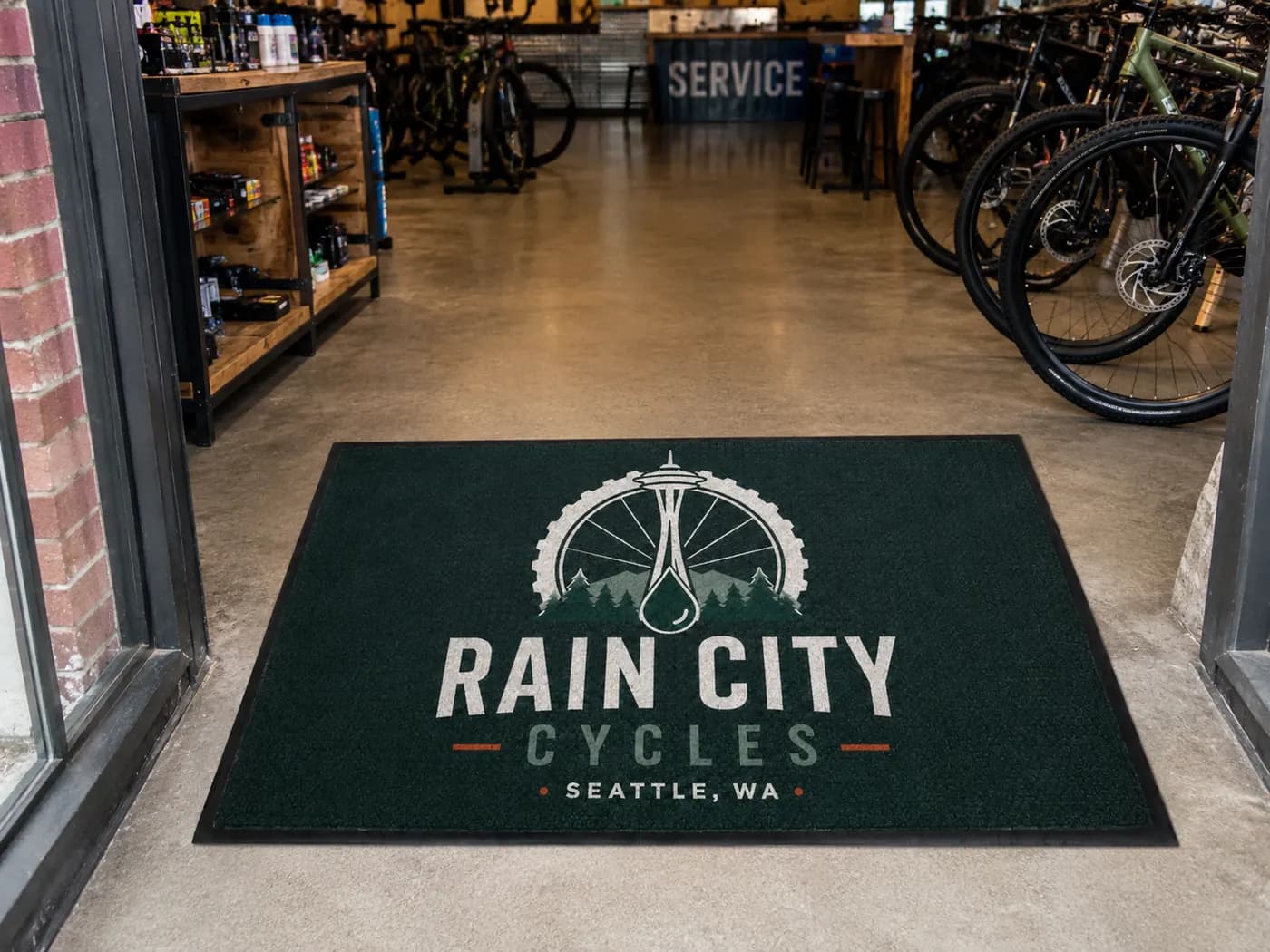 Bike Shops custom logo mat example