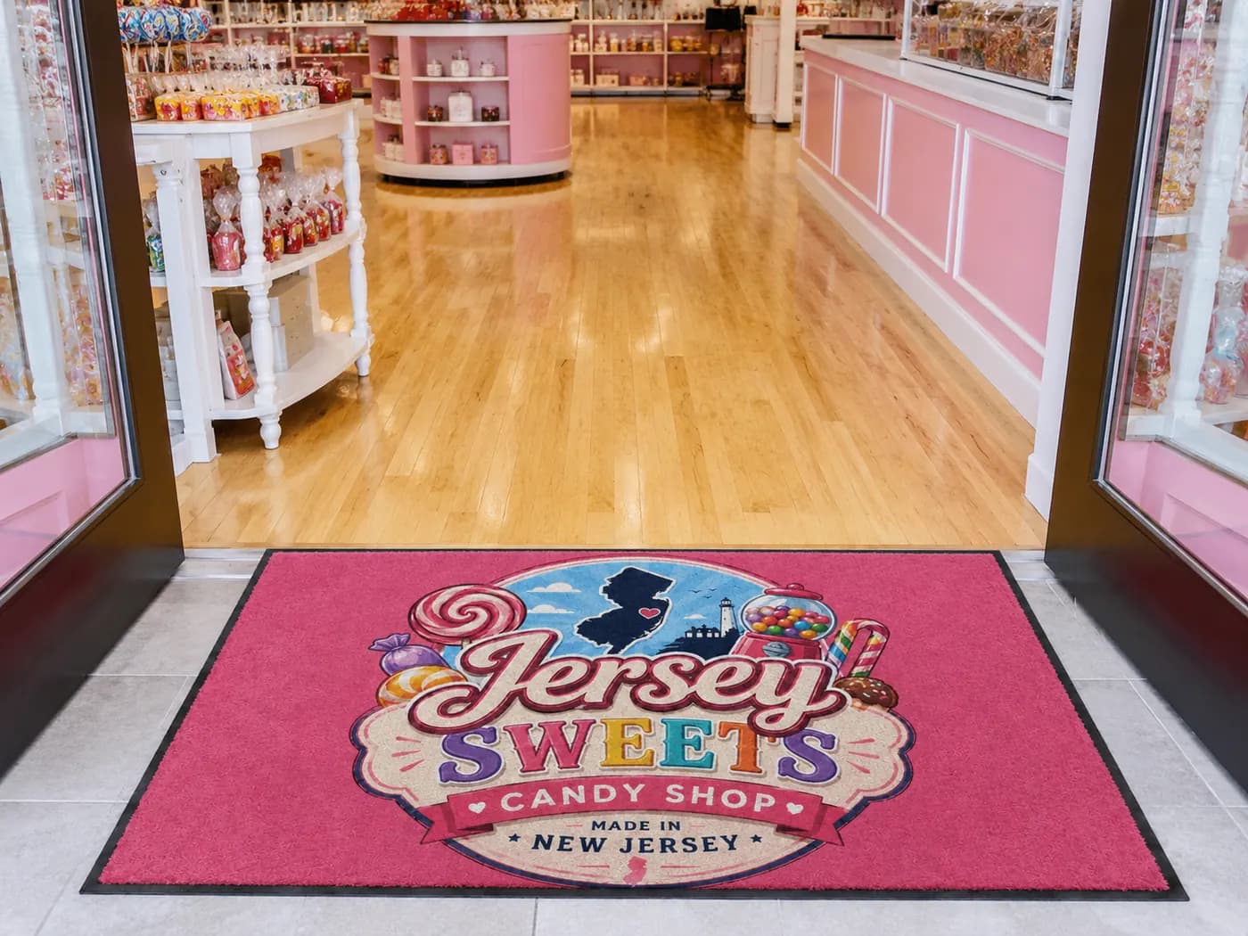 Candy Shops custom logo mat example