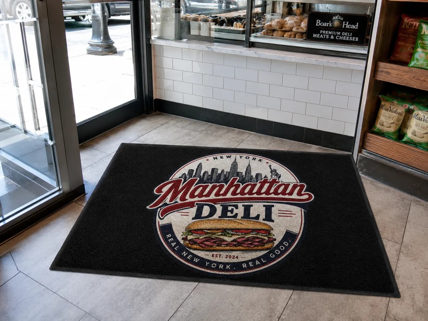 Delis custom logo mat example