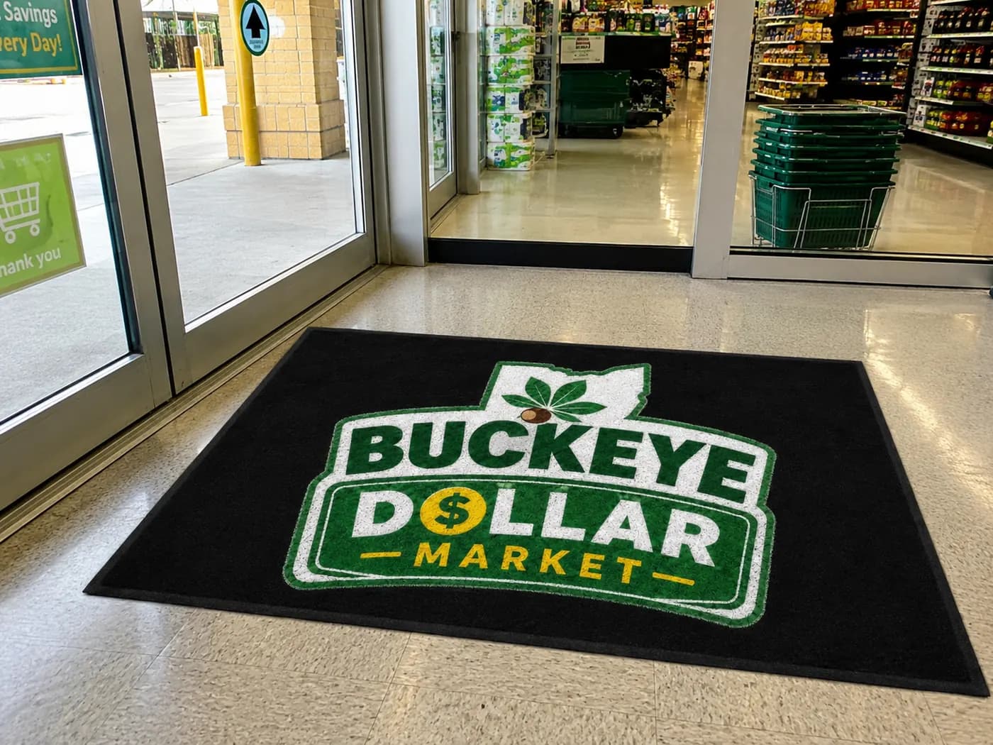 Dollar Stores custom logo mat example
