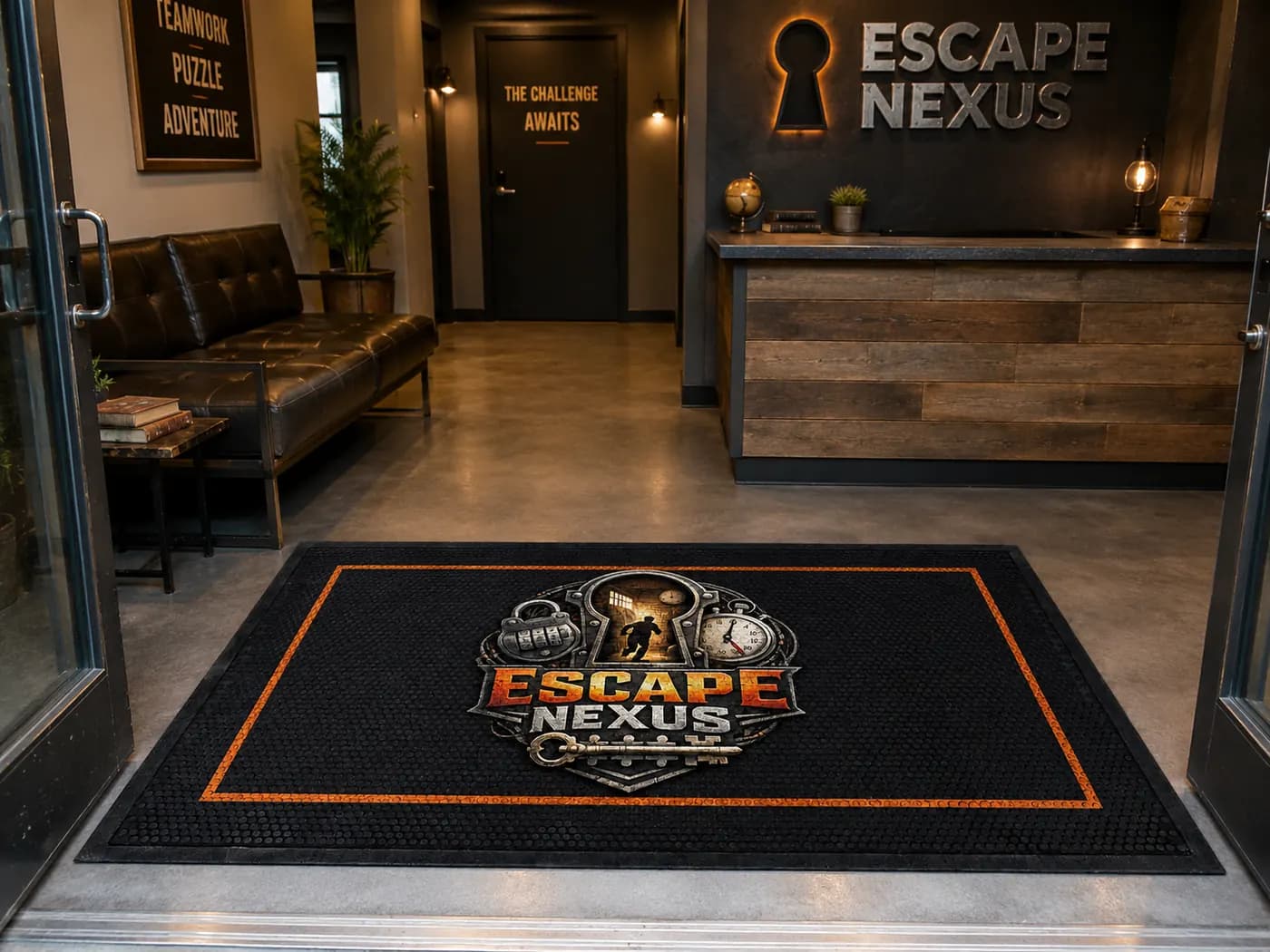 Escape Rooms custom logo mat example