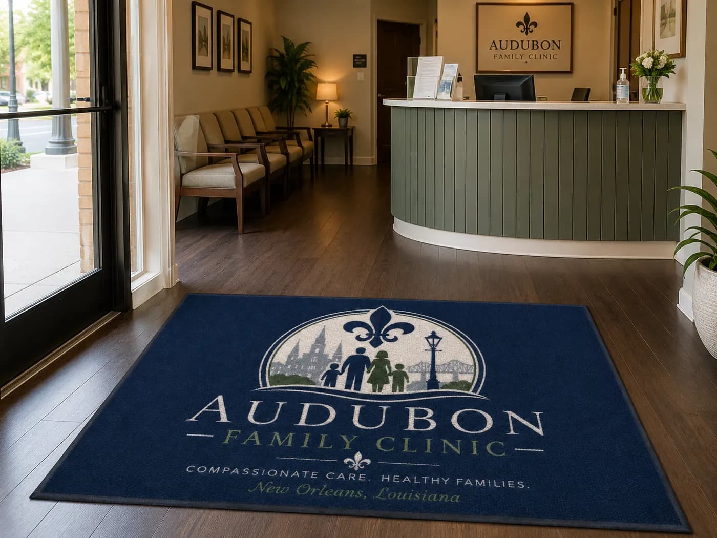 Family Clinics custom logo mat example