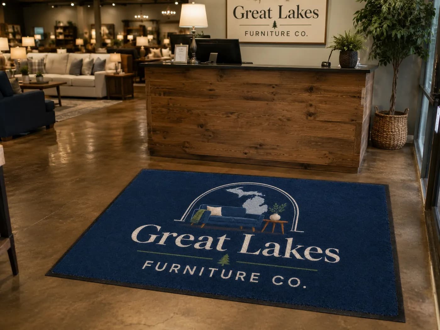 Furniture Showrooms custom logo mat example