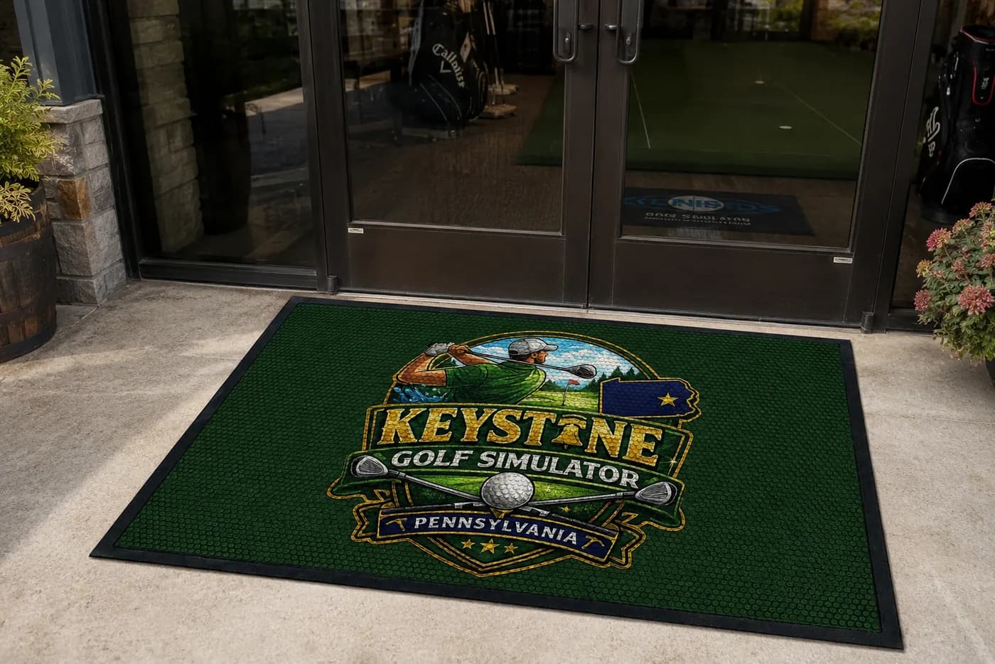 Golf Simulators custom logo mat example