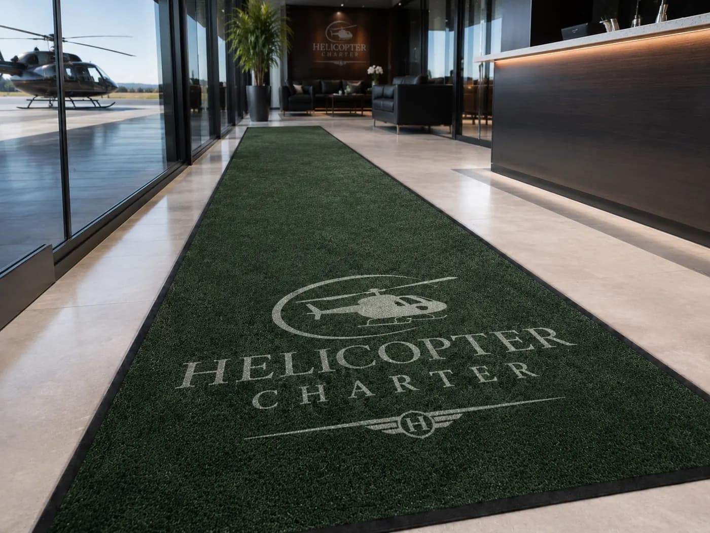 Helicopter Charter Companies custom logo mat example