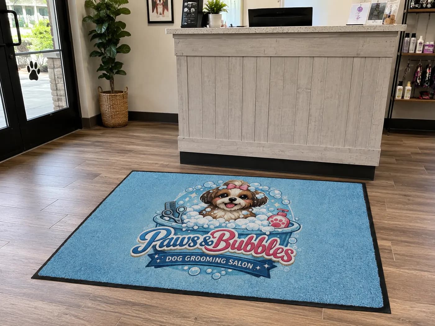 Pet Grooming Salons custom logo mat example
