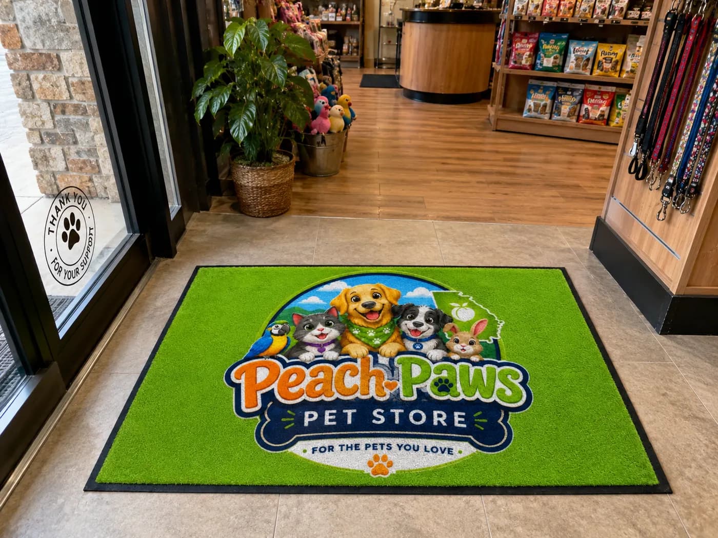 Pet Stores custom logo mat example