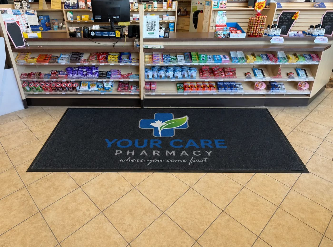 Pharmacies custom logo mat example