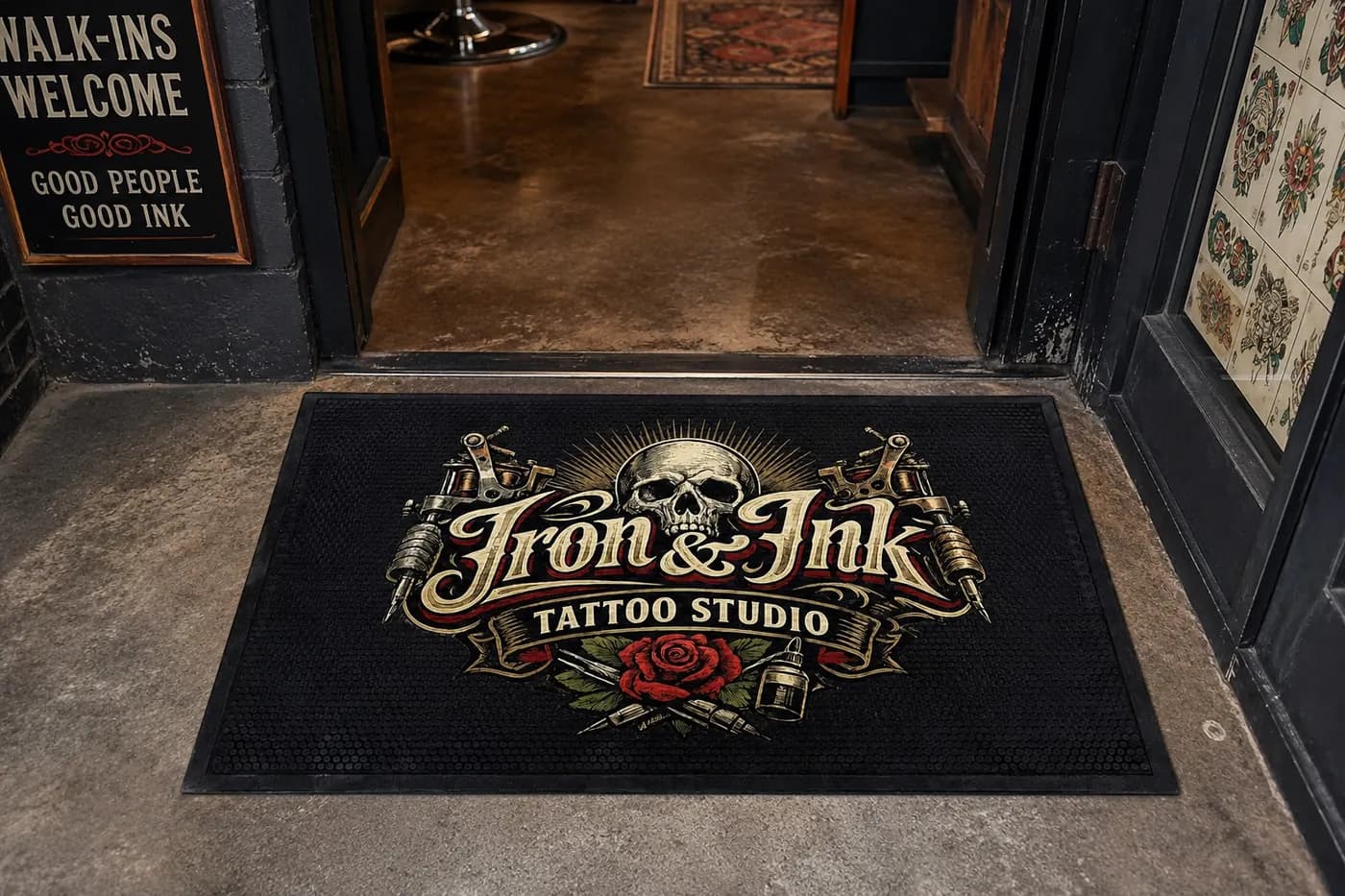 Tattoo Shops custom logo mat example