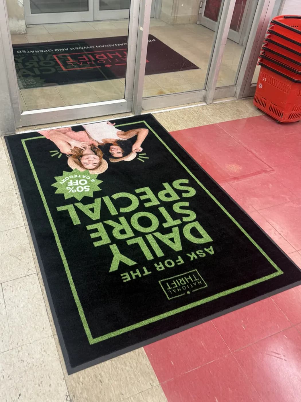 Thrift Stores custom logo mat example