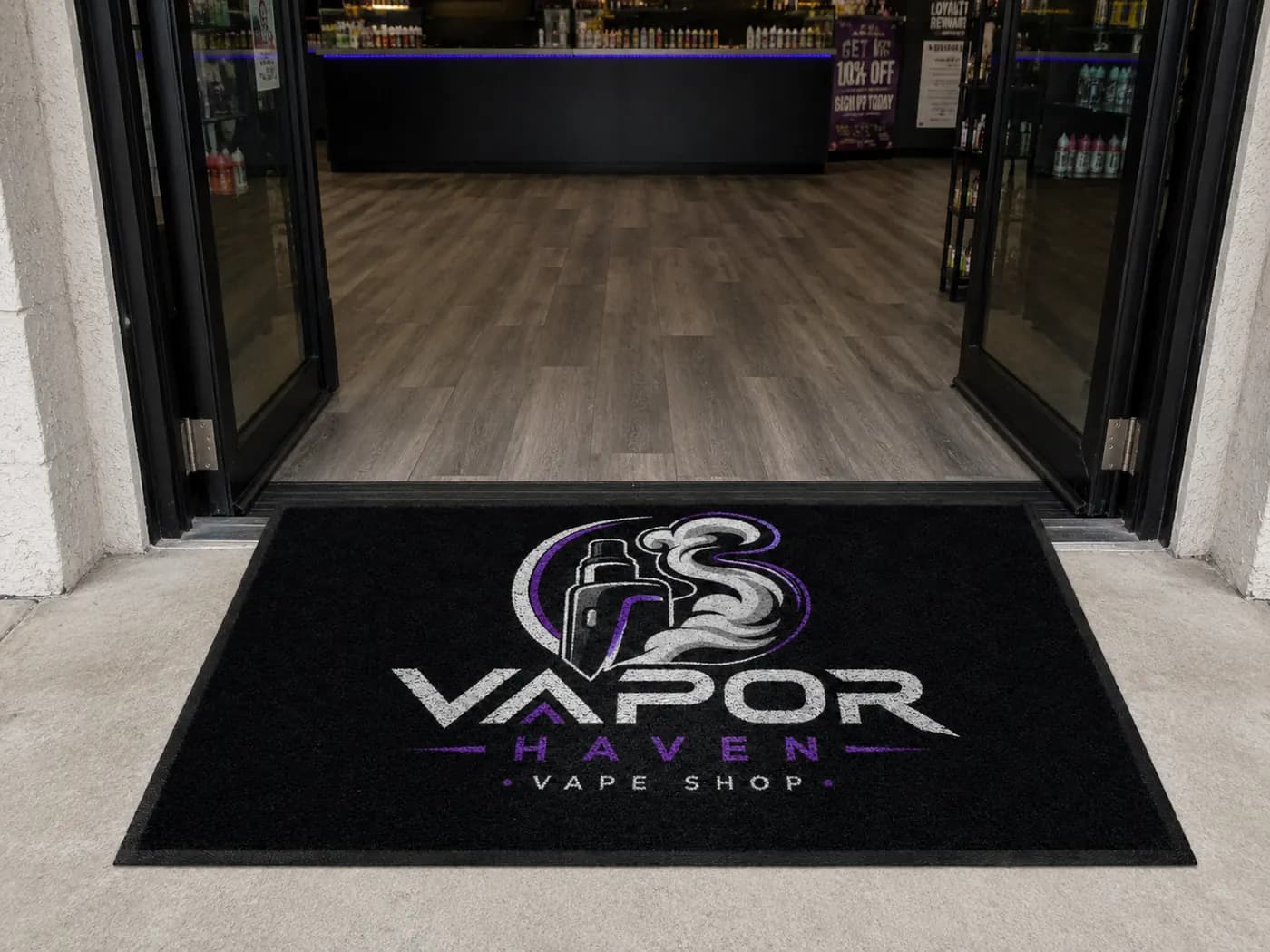 Vape Shops custom logo mat example