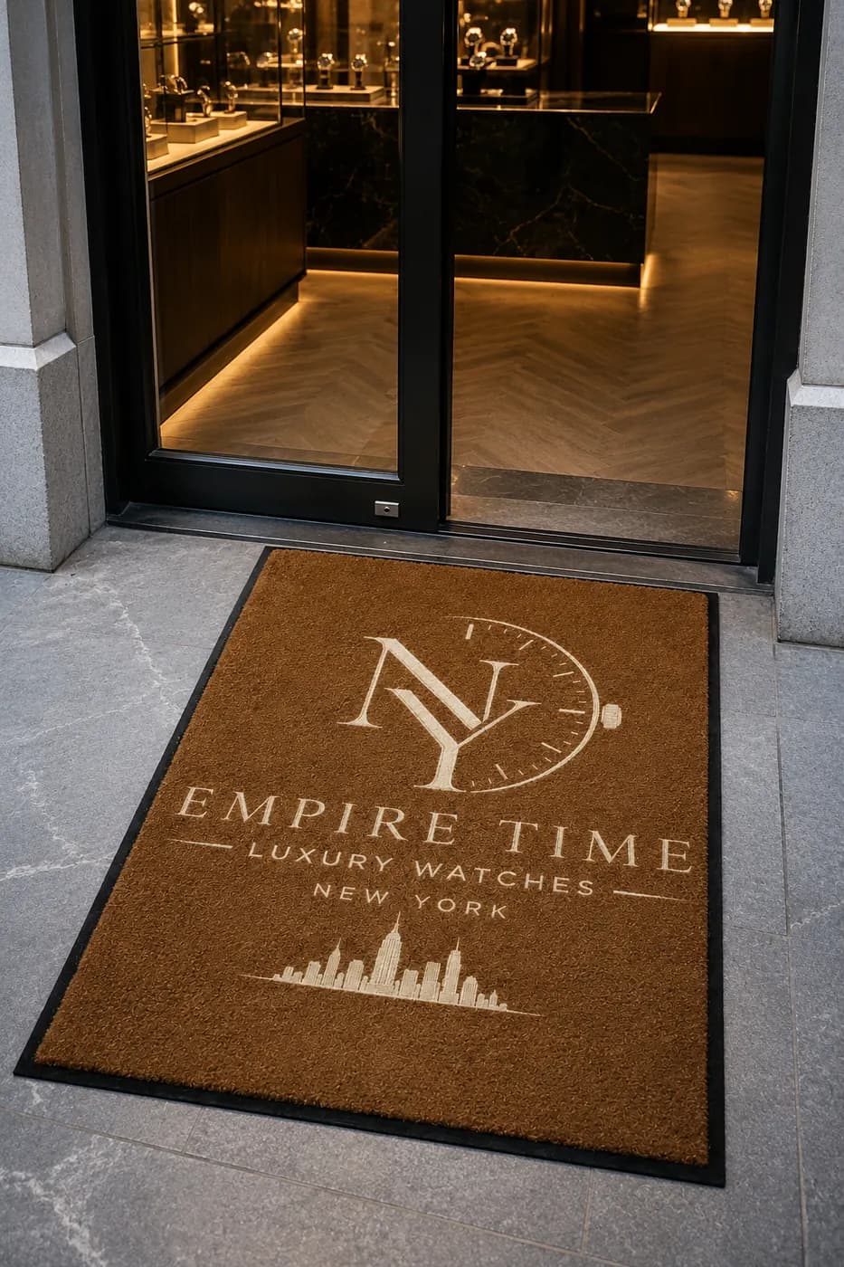 Watch Stores custom logo mat example